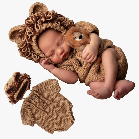 Newborn Baby Crochet Knitted Lion Costume photography Set 0-3 months - Picture 1 of 5